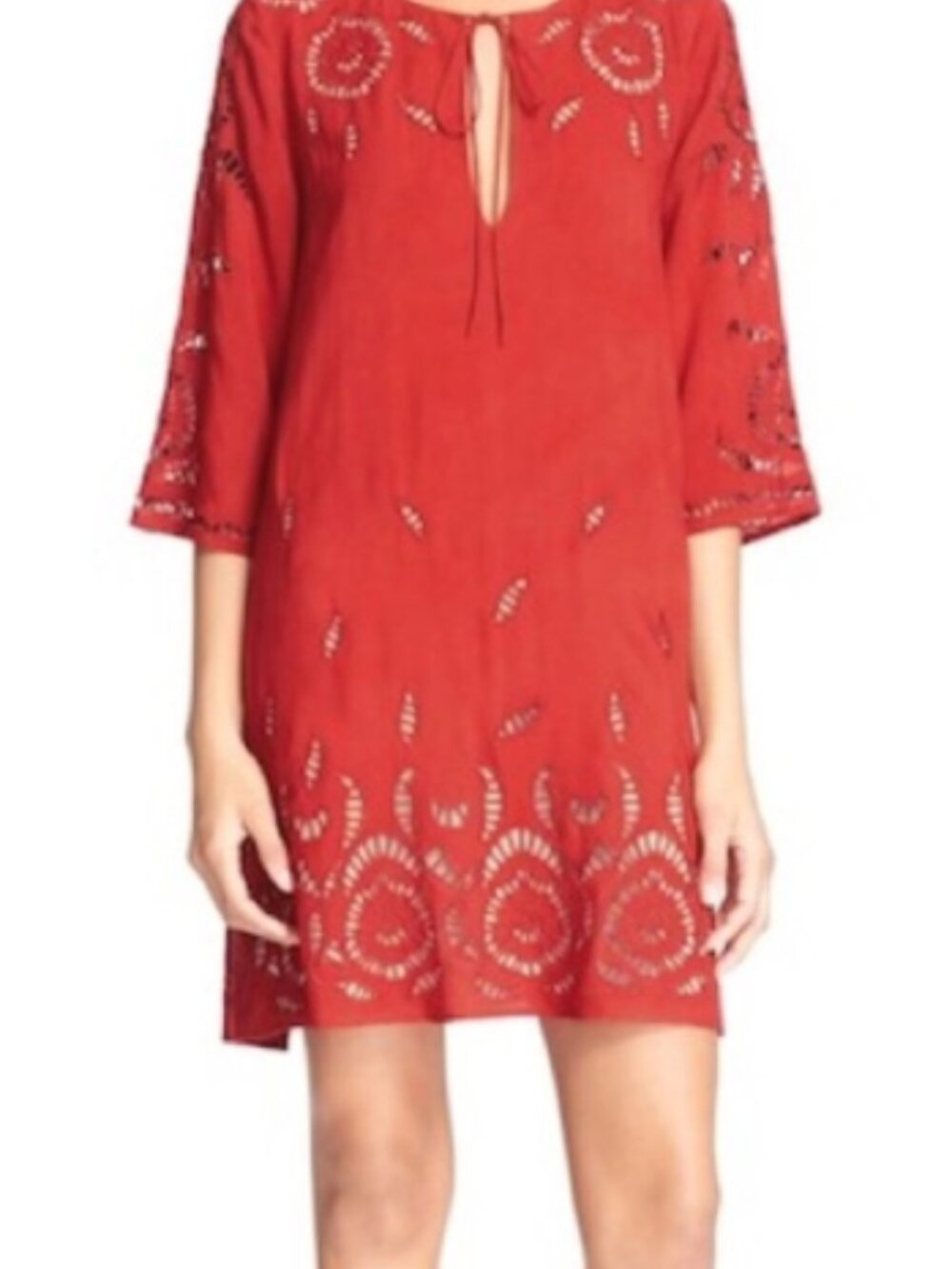 Alice + Olivia Morgana Red Embroidered Dress Silk Blend Sheath Flowy Size Small